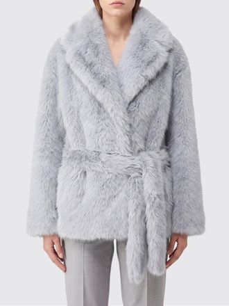 Pinko Robe Coat in Faux Fur with Belt and Classic Collar
