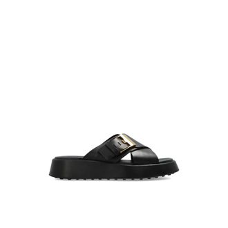 Tod's Tods, Sliders, female, Black, Size: 9 1/2 US Leather Slides with Logo
