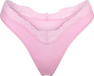SKIMS Lace-trimmed Dipped Thong - Pink - L (UK16-18)