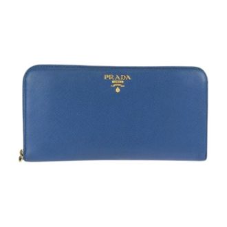 Prada Pre-owned Saffiano Blauw Lederen Lange Portemonnee - Dames - Pre-owned - Blauw - Maat: ONE Size Leer
