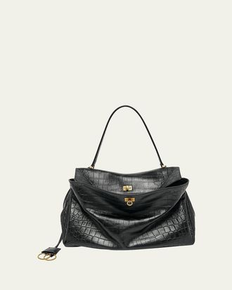 Balenciaga Rodeo Large Croc-Embossed Top-Handle Bag