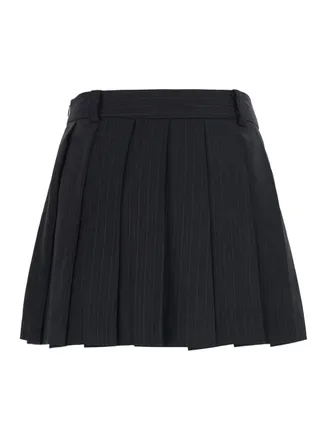Dunst Pleated Mini Striped Skirt - Black