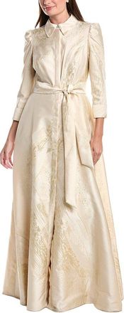 Teri Jon by Rickie Freeman Metallic Jacquard Shirt Gown