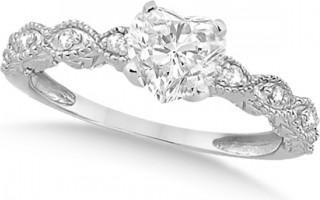 Allurez Heart-Cut Antique Diamond Engagement Ring in 14k White Gold (0.75ct)