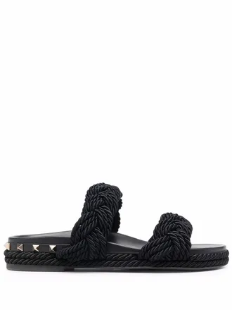 Valentino Garavani Rockstud rope sandals - women - Leather/Leather/Rubber - 37 - Black