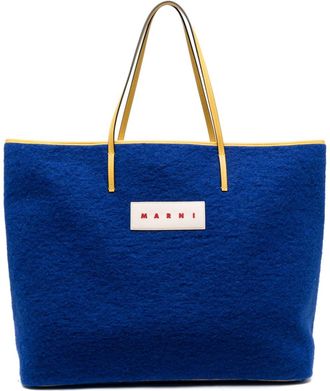 Marni felted reversible tote bag - men - Polyester/Polyurethane/Wool/Calf Leather/Cotton - One Size - Blue