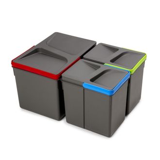 Emuca Kit De Contenedores De Reciclaje Para Caj&oacute;n De Cocina Recycle Altura 216mm, 1x12litros, 2x6litros, Pl&aacute;stico Gris Antracita - Emuca