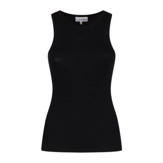 Ganni Sleeveless Tops, female, Black, Size: XS Soft Cotton Rib Tank Top