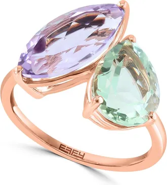 Effy 14K Rose Gold Pink & Green Amethyst Bypass Ring in 14K Gold at Nordstrom, Size 7