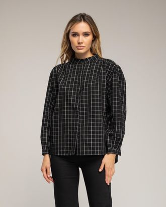 Tantra Geruite blouse met opstaande kraag en borduursel op de schouder en rug