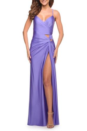 La Femme Prom Dress with Cut Outs at Hip and High Slit in Periwinkle at Nordstrom, Size 00