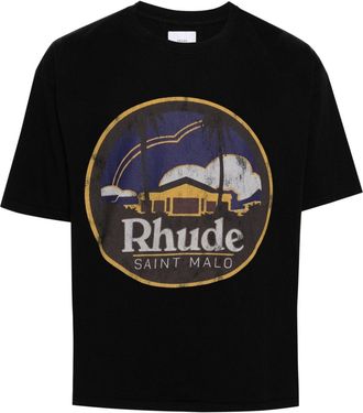 Rhude logo-print cotton T-shirt - men - Cotton - S - Black
