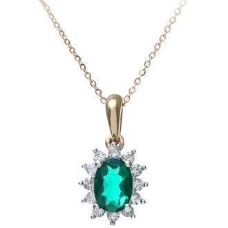 Diamant L'éternel Womens Round Brilliant 0.25ct Emerald and Diamond 9ct Yellow Gold Oval Cluster Pendant with Chain of 46cm - One Size