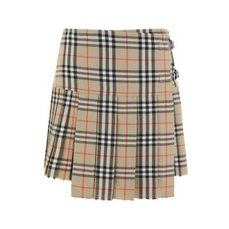 Burberry Rokken, Dames, Beige, 2Xs, Wol, Check Archief Wol Asymmetrische Rok