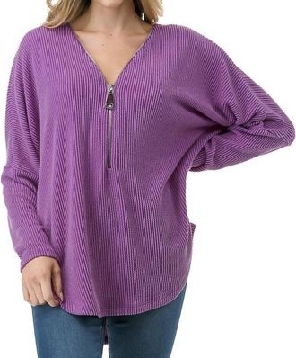 Ariella Dolman Sleeve Zipper Top In Magenta