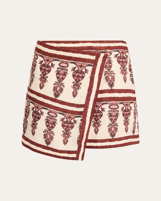 Johanna Ortiz Roots Linen Mini Wrap Skirt