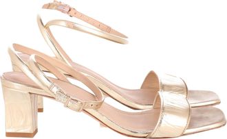 Sandro Sandro Blokhak Metallic Sandalen in Gouden Leer