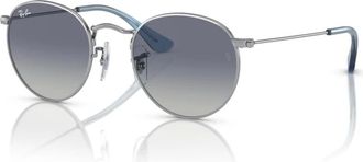 Ray-Ban Sunglasses, unisex, Gray, Size: 44 MM Round Metal Junior Sunglasses Silver/Blue