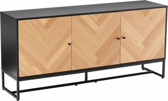 Oviala Aparador de 3 puertas con decoración en melamina 160 cm roble y negro