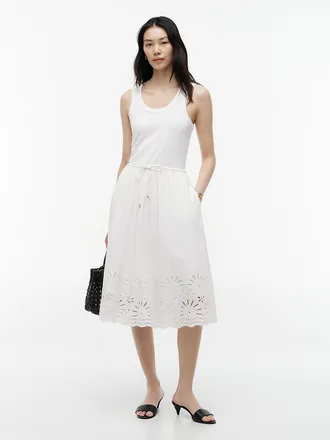 Tommy Hilfiger Womens Embroidered Eyelet Mixed-Media Dress - Optic White - XXL