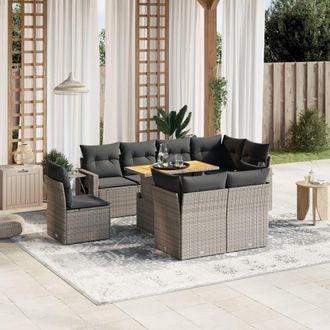 vidaXL Set De Muebles De Jard&iacute;n 9 Pzas Y Cojines Rat&aacute;n Sint&eacute;tico Gris Vidaxl