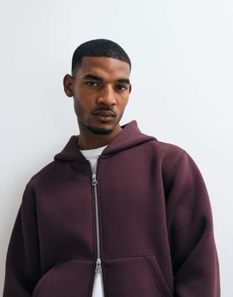 Jack & Jones felpa con cappuccio in stile scuba con doppia zip bordeaux-Rosso