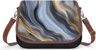 Generic Gold And Black Agate Print Small Womens Crossbody Bags Shoulder Handbag with Adjustable Strap for Travel