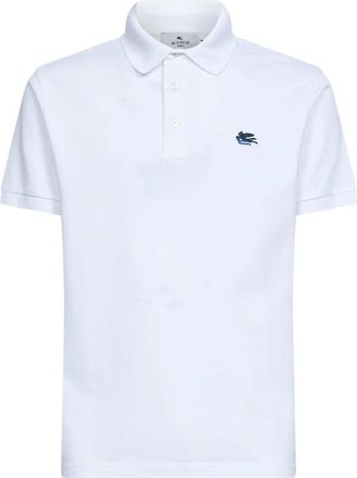 Etro Piqu&eacute; polo shirt van katoen met Pegaso-borduursel - Heren - Polos - Wit - M - Katoen - Tops