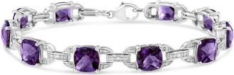 House of Brilliance Silver 7mm Cushion Cut Amethyst Gemstone and Diamond Tennis Link Bracelet in White at Nordstrom
