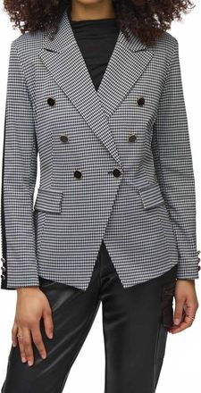 Joseph Ribkoff Houndstooth Jacquard Knit Fitted Blazer In Black/vanilla