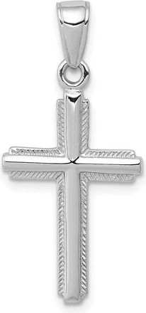 Diamond2Deal 14K White Gold Polished Cross With Striped Border Pendant