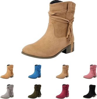 Generic Womens Lace Up Ankle Boots Womens Mid Calf Boots Side Drawstring Boot Low Block Party Boot Pull On Dress Booties Comfortable Wide Fit Bootie For Ladie