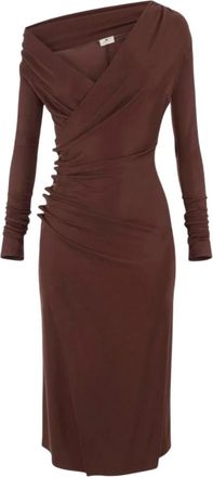 Elisabetta Franchi Jersey Jurk met Juweelknopen - Dames - Casual kleedjes - Bruin - M - Kleedjes