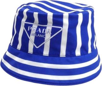 Prada Pre-owned Accessories, female, Blue, Size: ONE SIZE Pre-owned Stripe Re-Nylon Hat