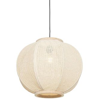 QAZQA Lampada a sospensione rob - Orientale - Tessuto,Acciaio,Legno - Bianco/Legno - Tondo Max. 1 x Watt - Qazqa