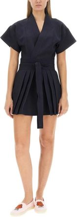 Kenzo Wollen wikkeljurk in kimonostijl - Dames - Wikkelkleedje - Blauw - S - Wol - Kleedjes