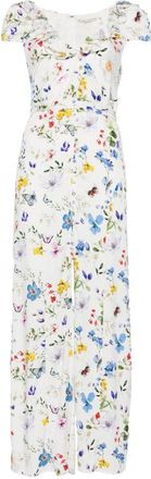 Alice & Olivia Womens V-Neck Ruffles Slit Tara Printed Long Dress