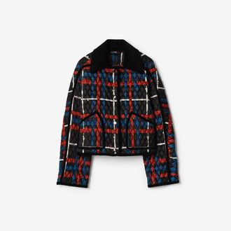Burberry Cropped Belt Check Quilted Floriston Jacket, Size: XS
