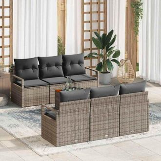 vidaXL Vidaxl - Conjunto De Sof&aacute; De Jard&iacute;n Con Coj&iacute;n 7 Pcs Gris Polirat&aacute;n