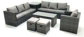 Fimous Fimous Rattan Garden Furniture Set Outdoor 9 Seater Patio Conversation Sets with Glass Top Coffee Table Stool Side Table