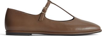 Everlane Everlane Womens The Leather T-Strap Flat Mary Jane, Rum, 4.5 UK