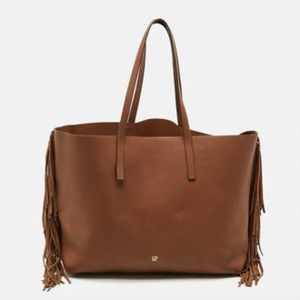 Carolina Herrera Fringe Brown Leather Shopper Tote