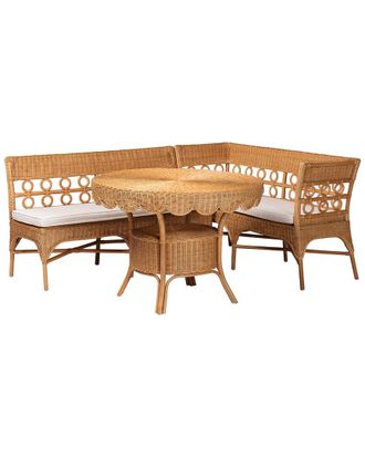 Baxton Studio Matilde Bohemian Rattan 3Pc Dining Nook Set