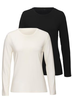 Lascana Langarmshirt LASCANA aus weichem Viskose-Stretch, Damen, Gr. 40/42, beige (creme, schwarz), Single Jersey, Obermaterial: 95% Viskose, 5% Elasthan, uni