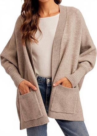 Hem & Thread Callie Dolman Sleeve Hoodie Cardigan In Taupe
