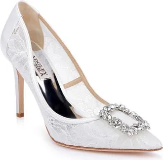 Badgley Mischka Badgley Mischka Collection Cher Crystal Embellished Pump in White Lace at Nordstrom, Size 9.5