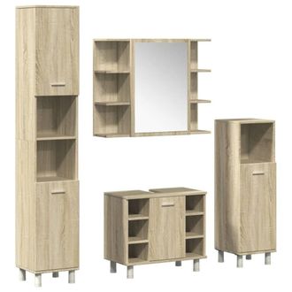 Berkfield Home 4 Piece Bathroom Furniture set Sonoma Oak Engineered Wood in Light Tan