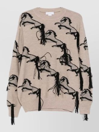 Stella McCartney wool jumper horse embroidery fringe detail