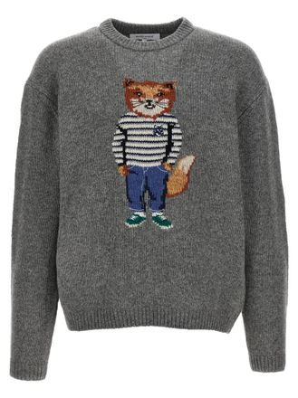 Maison Kitsun&eacute; Grey Logo Patch Sweater