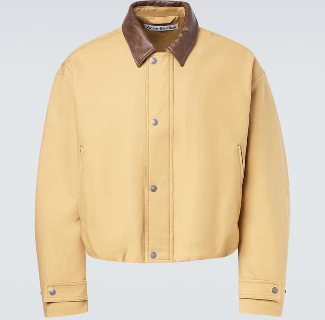 Leather-trimmed cotton satin blouson jacket